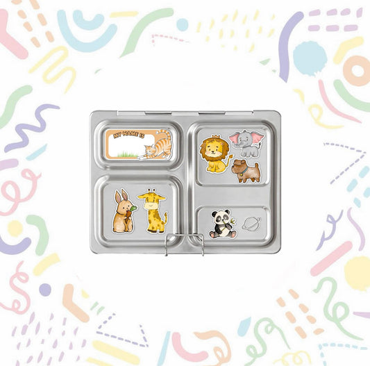 PlanetBox Launch Stainless Steel Lunch Box with Dippers & Magnet Set, Animals