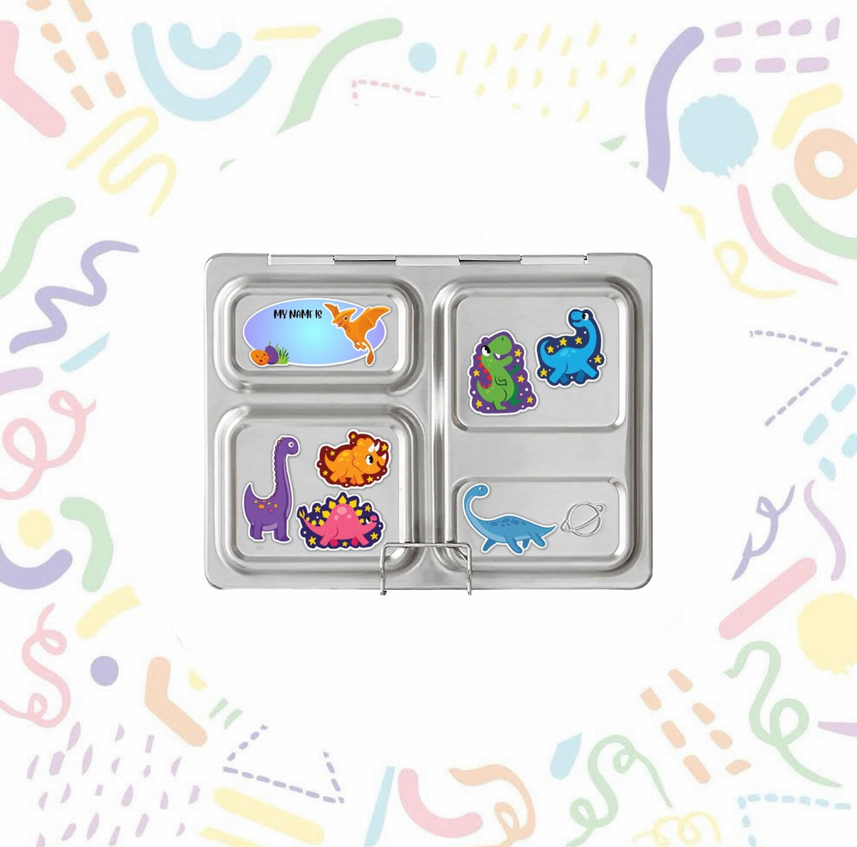 PlanetBox Launch Stainless Steel Lunch Box with Dippers & Magnet Set, Dino